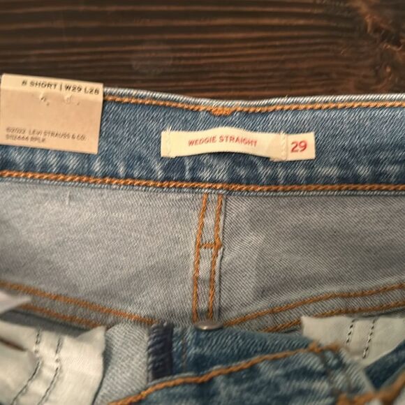 Levi’s Womens High Rise Wedgie Straight Leg Raw Hem Denim Blue Jeans - Picture 10 of 12